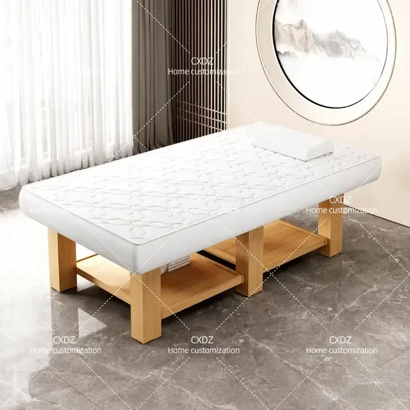 Solid Wood Beauty Bed Widened Enlarged Physiotherapy Bed 90 100 120cm Wide Integrated Design for Salon Spa Treatment