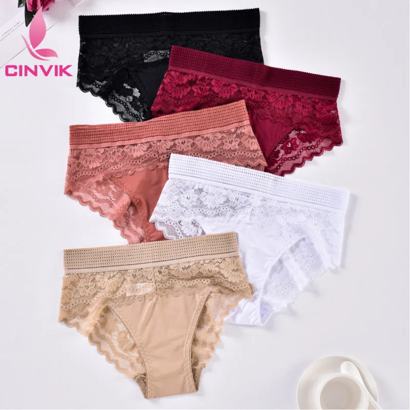 

3PCS New Sexy Women Panties Lace Mid Waist Women Lingerie Breathable Hollow Underwear Solid Color Briefs Soft Comfort Underpants