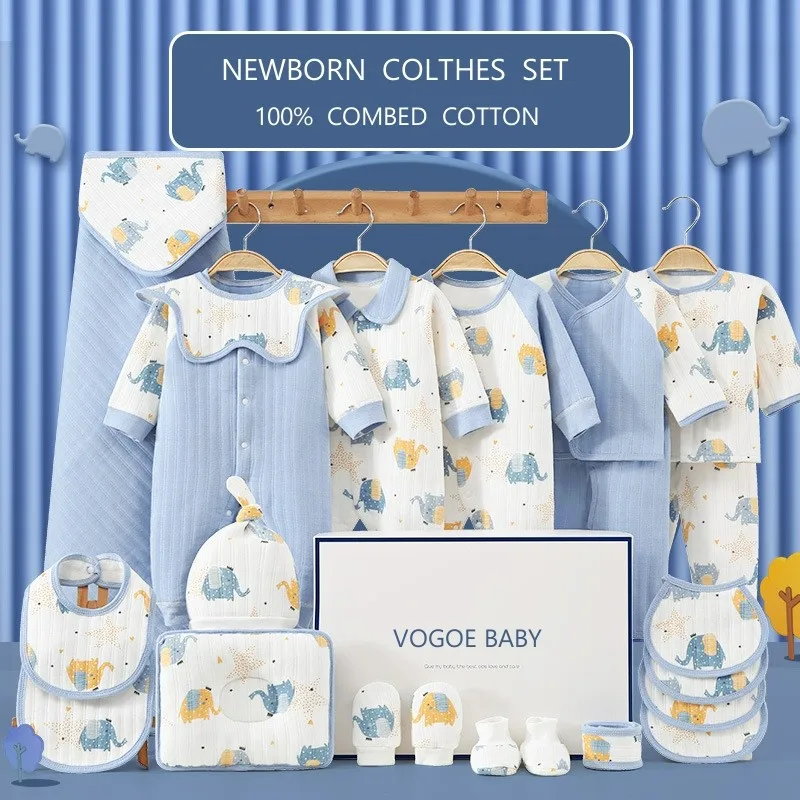 20/22 Pcs Newborn Clothes Set Elephant Pattern 100% Cotton Baby Set 0-12 Months Winter Kids Clothes Suit Unisex Without Box