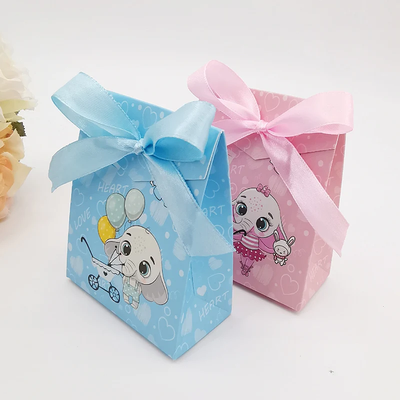 10/20Pcs Baby Dusche Cartoon Süßigkeiten Geschenk Box Mit Band Elefanten Baby Kinderwagen Geburtstag Gunsten Geschenk Verpackung box Baby Souvenirs – Detail 7