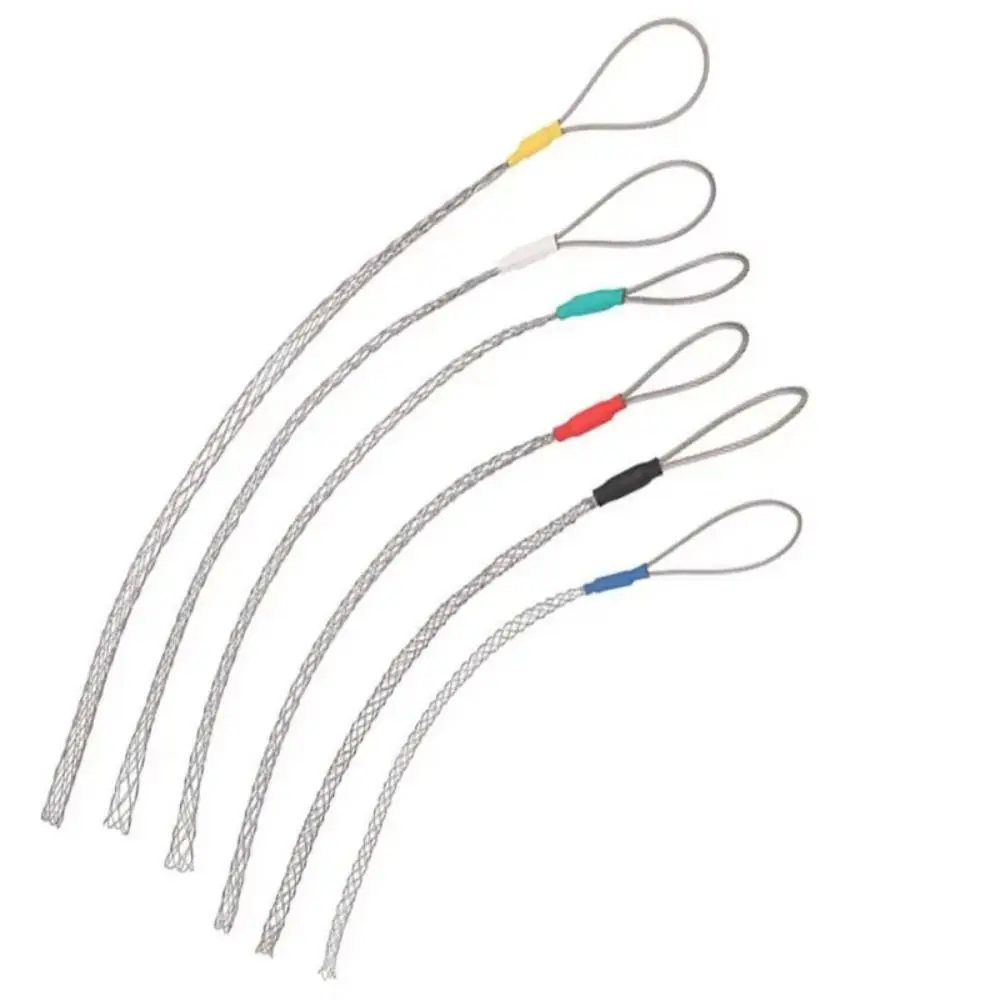 Galvanized Metal Cable Pulling Socks Anti-Slip Design Flexible Eye Wire Grips Multi-size Steel Mesh Pipe Conduit Puller