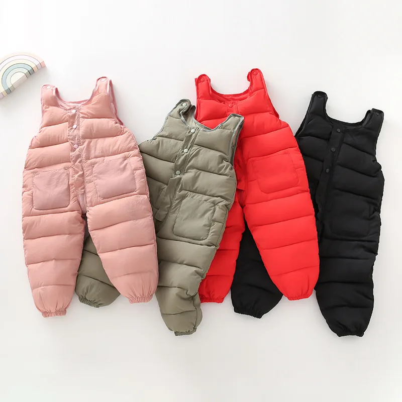 Boys Down Overalls Children Ski Sweatpants Baby Outside Jumpsuit Winter Girls Waterproof Romper Kids Thick Warm Windproof Clothe