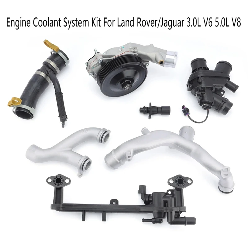 Engine Coolant System Kit Heater Manifold Tube Thermostat Water Pump Outlet Pipe For Jaguar/Land Rover 3.0L V6 5.0L V8