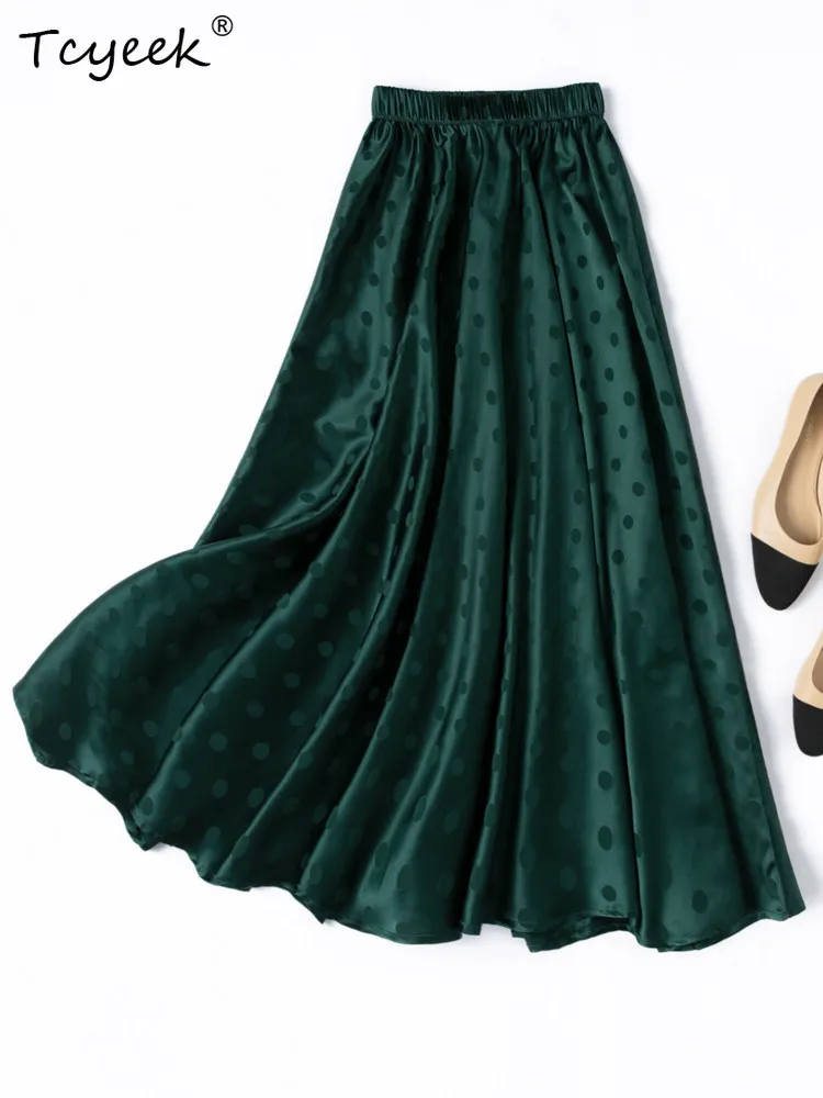 Tcyeek 21Mm 93% Mulberry Silk Skirt Woman Clothes 2026 Fashion Summer Skirt Elegant Skirts for Women Jacquard Юбка Женская