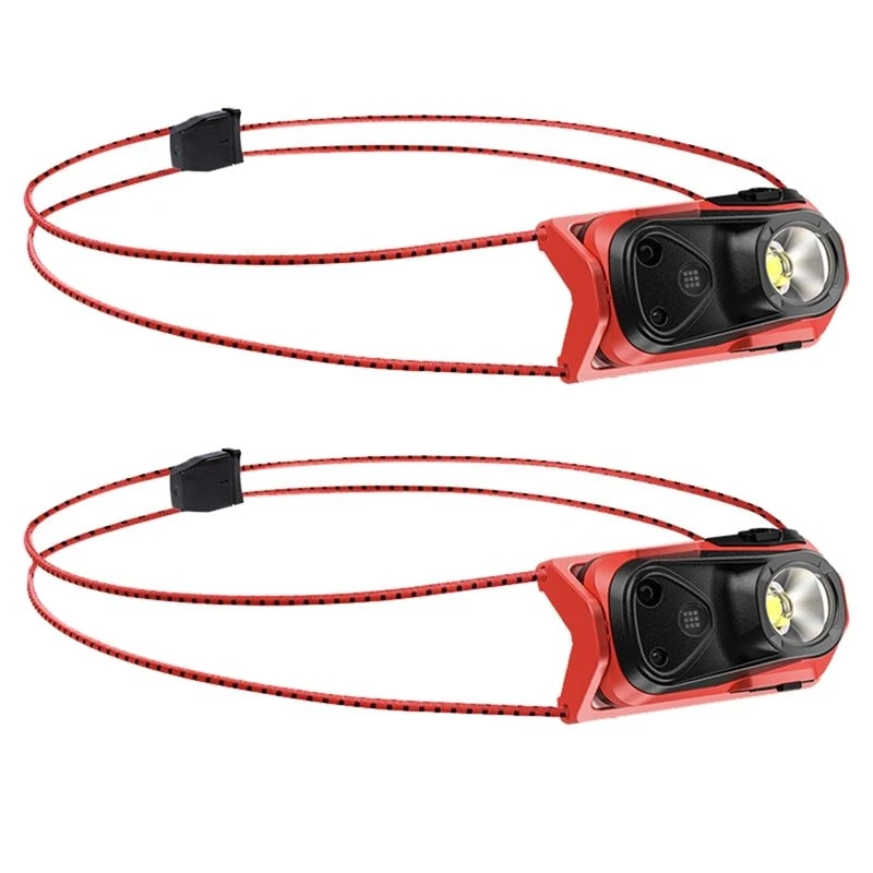 A44U 2Pcs Ultralight Headlight Motion Sensor Front Head Light Rechargeable LED Headlight