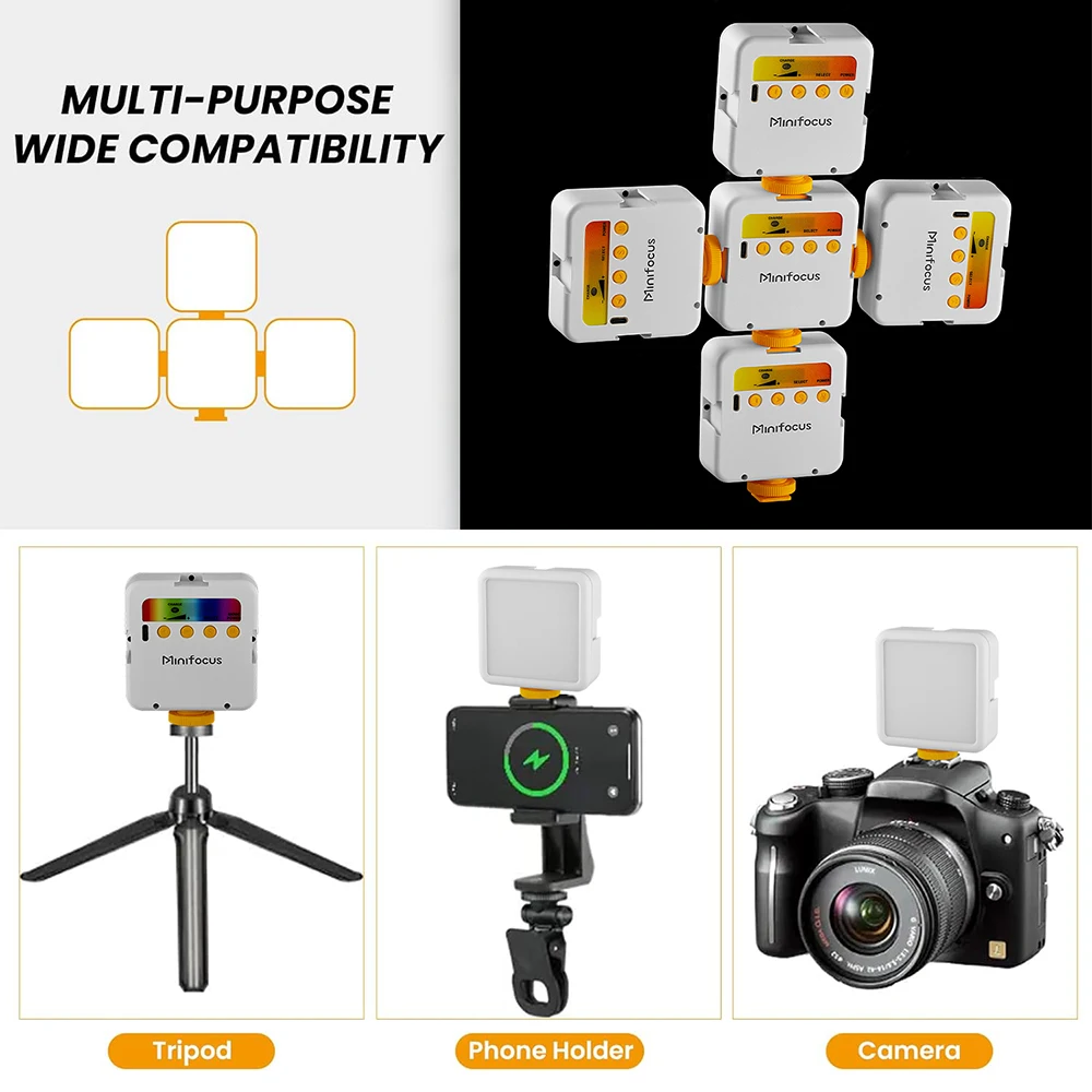 กล้องมินิโฟกัสขนาดเล็กแฟลชวิดีโอแบบพกพาขนาดเล็ก pencahayaan kamera สองสีบนกล้องแฟลชวิดีโอวินาทีมีไฟ vlogging พร้อมรองเท้าเย็น3ตัว