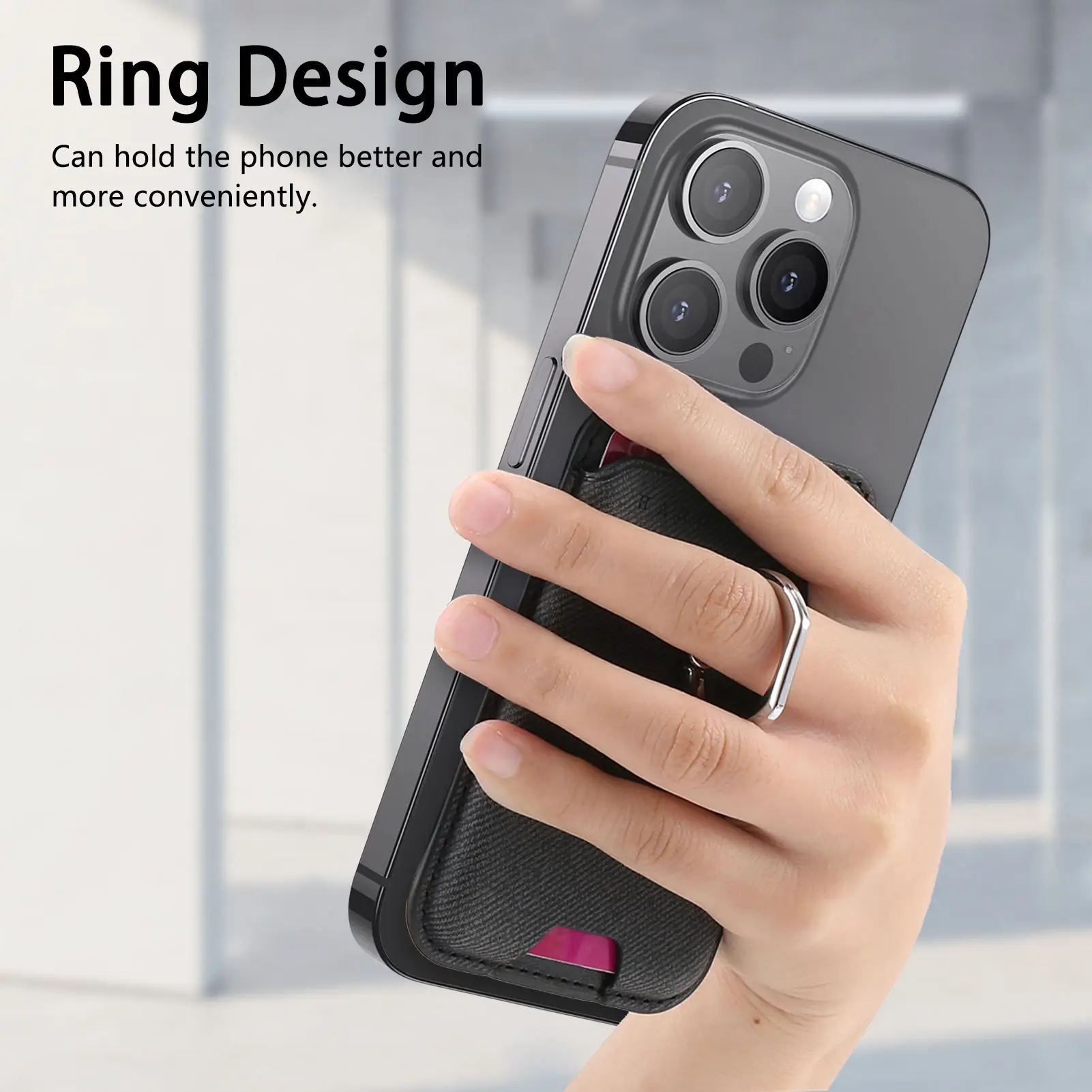 Rutschfeste Telefonkartentasche, geeignet für Magsafe, magnetische Handyhülle, universelle Brieftasche, Fingerring, Schnalle, Halter, Desktop-Unterstützung – Detail 3