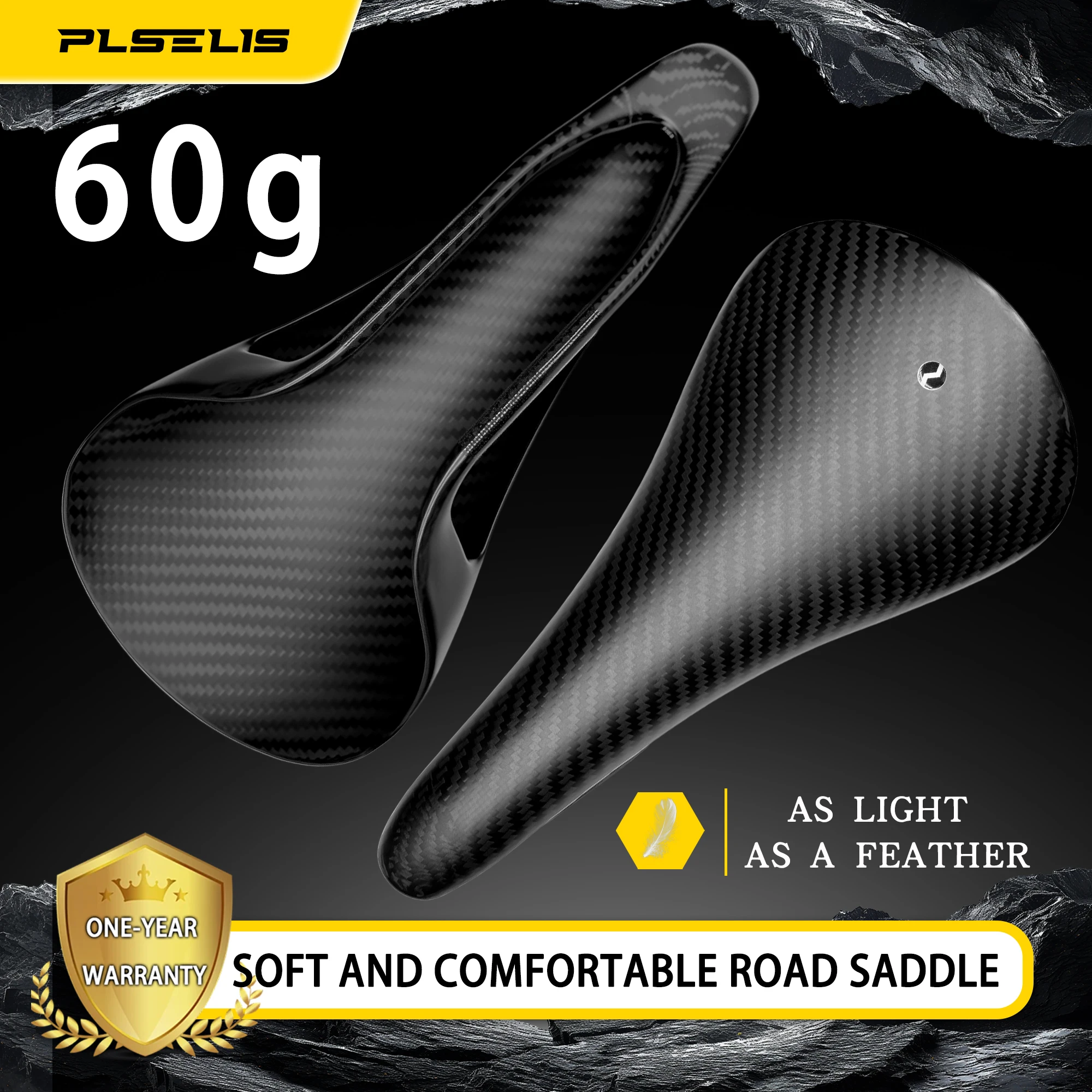 

Plselis lightweight one-piece high-strength carbon fiber road bike saddle weight 60g seat bow size 7*9mm bicycle cushion parts.