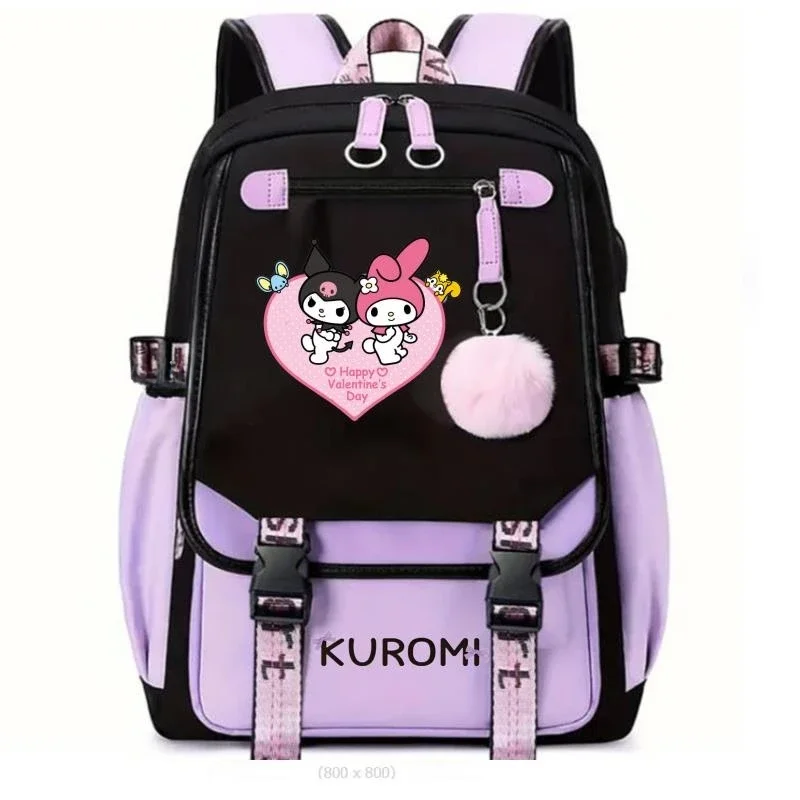 Kuromi-Mochila escolar con carga USB para mujer, morral de gran capacidad, ideal para estudiantes de secundaria, el mejor regalo