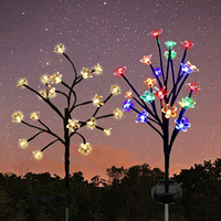 1 PC Solar Flower Pathway Lights Outdoor Sakura Tree Lighting 8 Modes Flush Mount Non-Detachable for Garden Lawn Holiday Gift