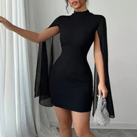 2025 Vestido cruzado de gasa con perlas y cuello redondo para mujer europea y americana, vestido cruzado a la cadera para mujer