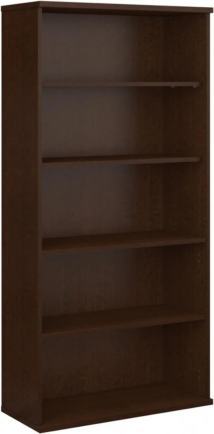 C Tall 5 Shelf Bookcase in Mocha Cherry  Large Bookshelf for Home and Professional Office BUILT TO LAST