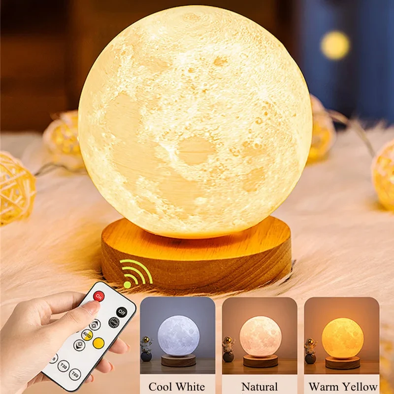 

Moon Lamp Creative 3D Magnetic Floating Levitating Touch Control 3 Color Moon Light Lunar Night Light For Home Office Room Decor