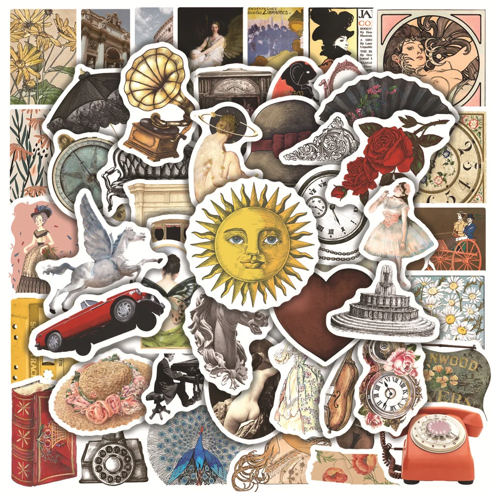 

50pcs European Court Retro Stickers For Laptop Kscraft Sketchbook Vintage Sticker Aesthetic Craft Supplies Scrapbooking Material