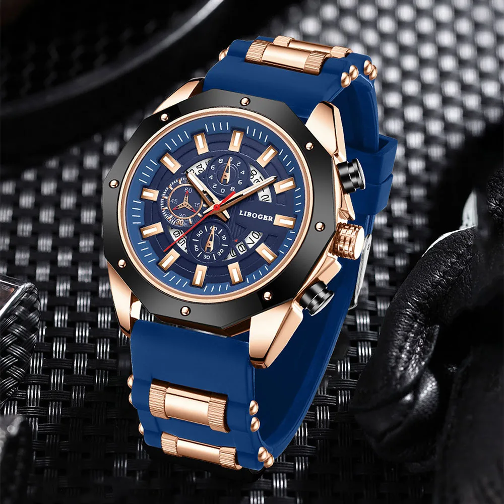 Blue Silicone Watch For Men Fashion Military Sport Chronograph Clock Male Top Brand Luxury Waterproof Watches Montre Homme