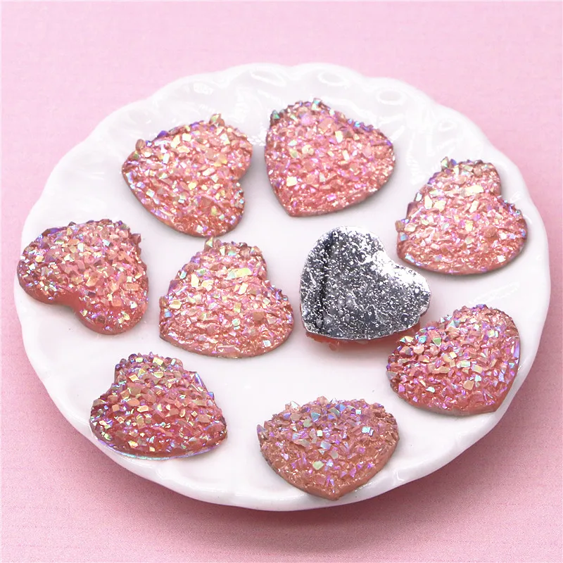 100pcs 12mm Shiny AB Resin Heart Druzy Stone Surface Rhinestone for Home Garden Crafts Cabochon Scrapbook DIY Accessories