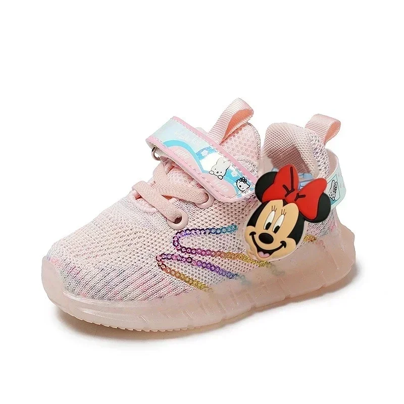 Disney children's cartoon Minnie Mickey boys and girls non-slip soft sole casual shoes sports shoes student running shoes LED