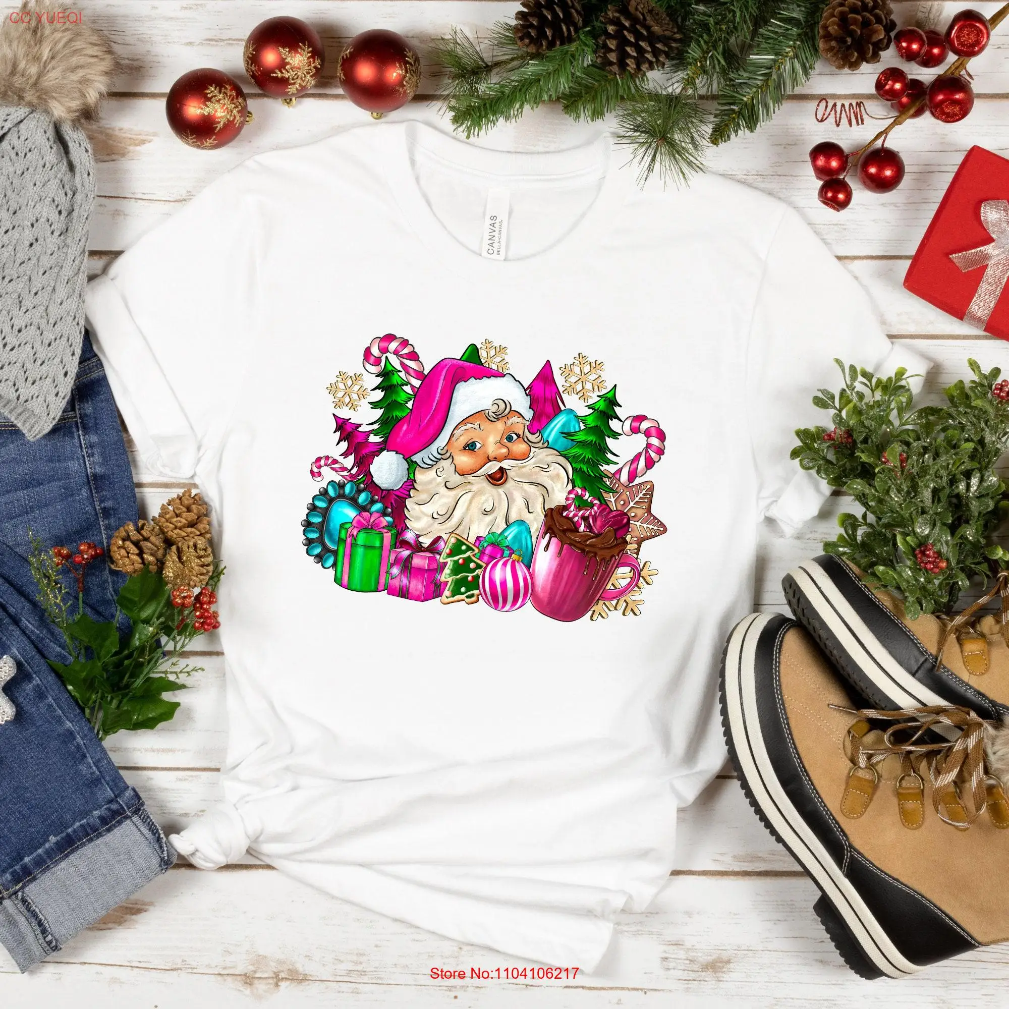 Vibrant and Cool Santa T Shirt for the Holidays Christmas SweaT long or short sleeves