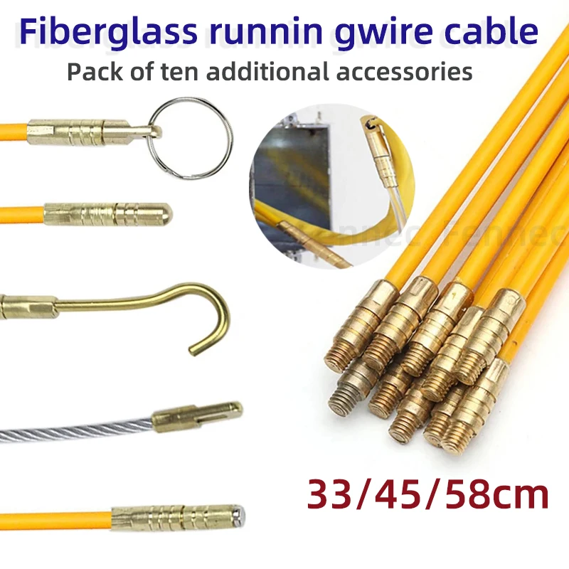 10Pcs 33CM/45CM/58CM Fiberglass Wire Cable Push Puller Running Cable Wire Kit Electrical Cable Wall Installing Rods Wiring Tool