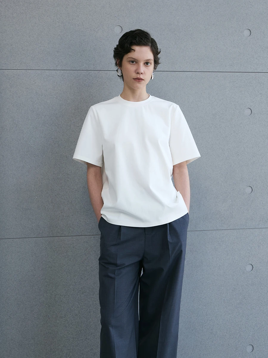 

MeeMeeLab Original Gentleman's mat High-End Feel Small round Ne Loose Basic ort Sve T-irt Cotton Lycra Blend