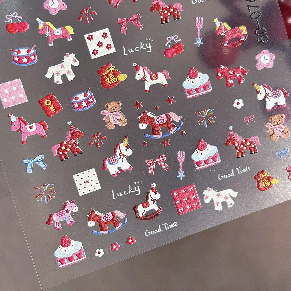 1 Pieza de Adhesivos para Uñas con Diseño de Caballo de la Suerte en 5D, Adhesivos para Uñas con Diseño de Caballo de la Suerte para el Año Nuevo Chino, Adhesivos Autoadhesivos Kawaii para Uñas