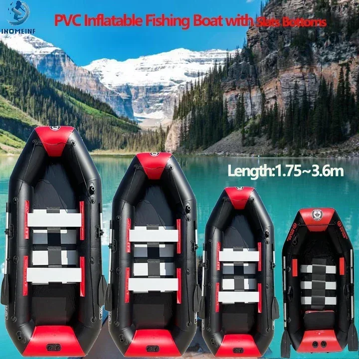 New 1.75-3.3m Red PVC Inflatable Boat for 1~6 Person 0.7mm Kayak with Slats Bottom Set Rowing for River Lakes Water Sports