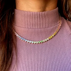 5A Heart CZ Tennis Necklace Rainbow Cubic Zirconia Paved Iced Out Bling Girl Women Jewelry 2024 Luxury Choker Necklace