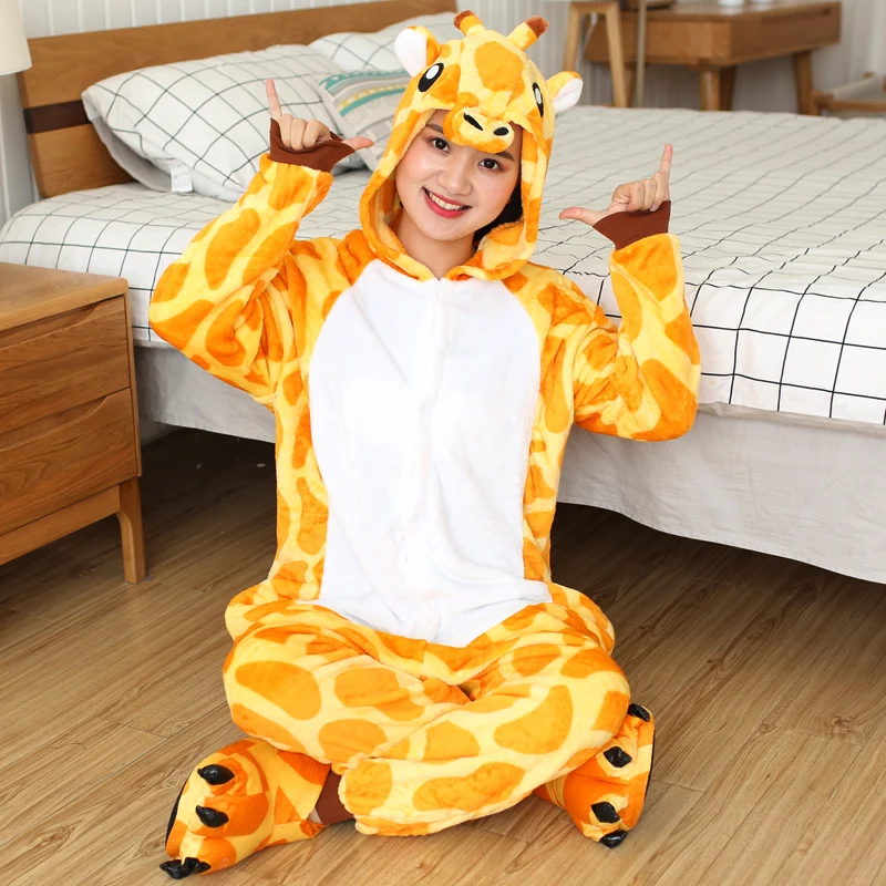 Adult Animal Cartoon Pajamas Women Sleepwear Unisex All in One Pyjamas Animal Suits Cosplay Giraffe Garment Pijama Winter Onesie