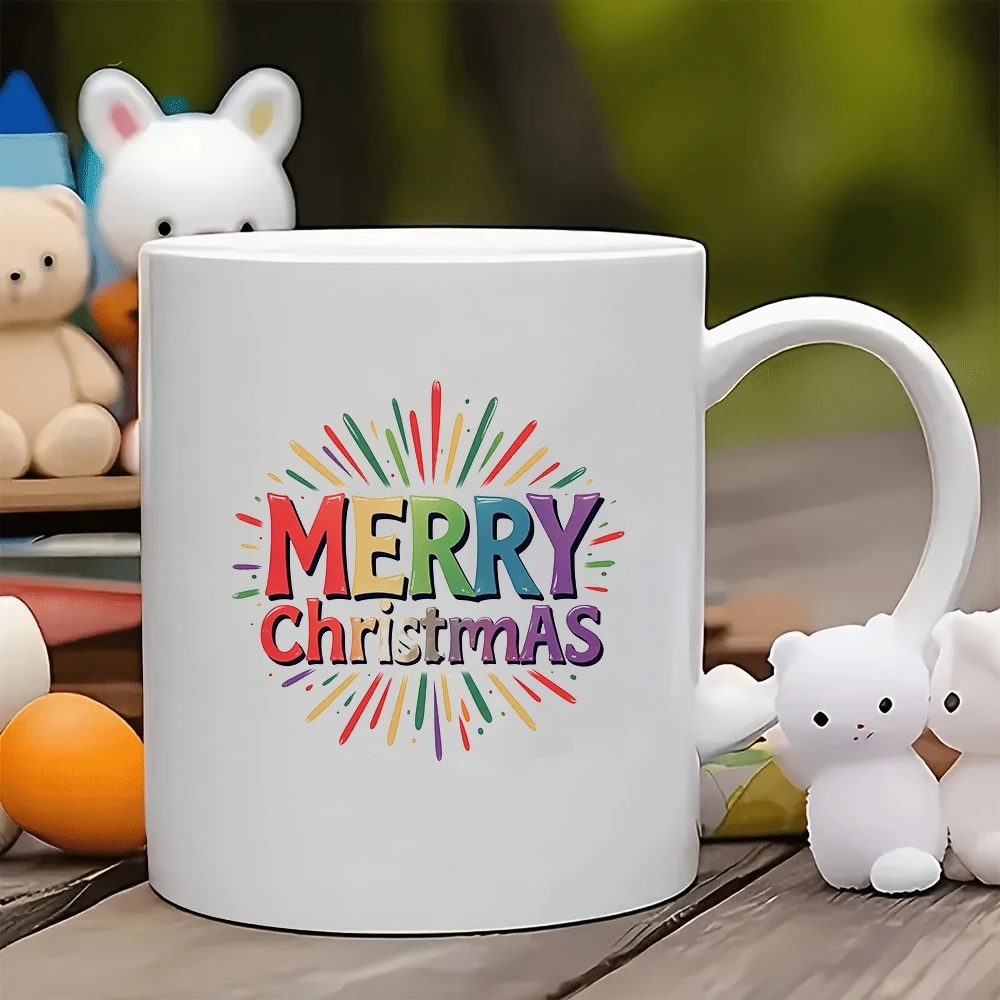 

11oz Cup Cartoon Christmas Theme Merry Christmas Gradient Design Fireworks Decor Wavy Edges Christmas Gift Kids Water