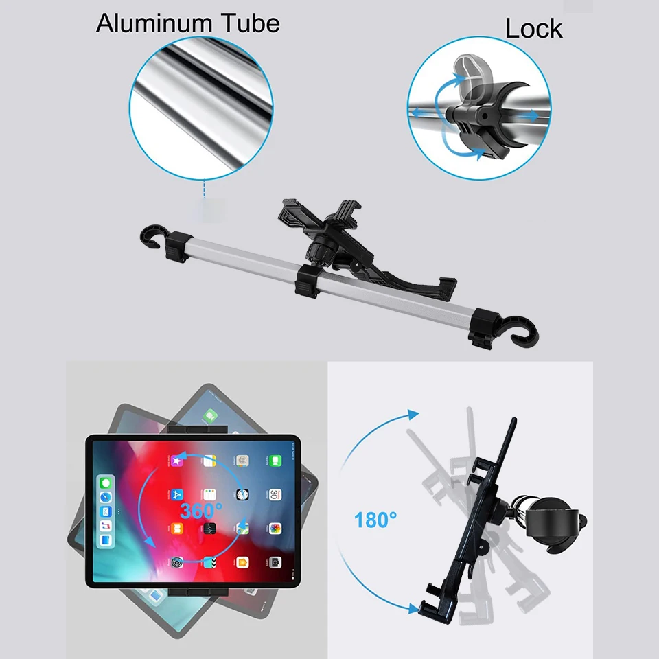 Back Seat Encosto de Cabeça Tablet Mount Clamp, Suporte para carro para iPad Pro 12.9, Samsung Galaxy Tab S7, 7-13\