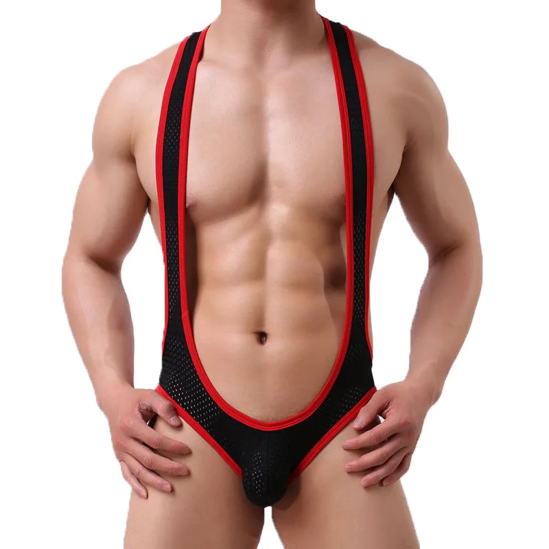 Sexy Mens Undershirts Leotard Jockstrap Mesh Transparent Jumpsuits Wrestling Singlet One-piece Bodysuits Backless Gay Underwear