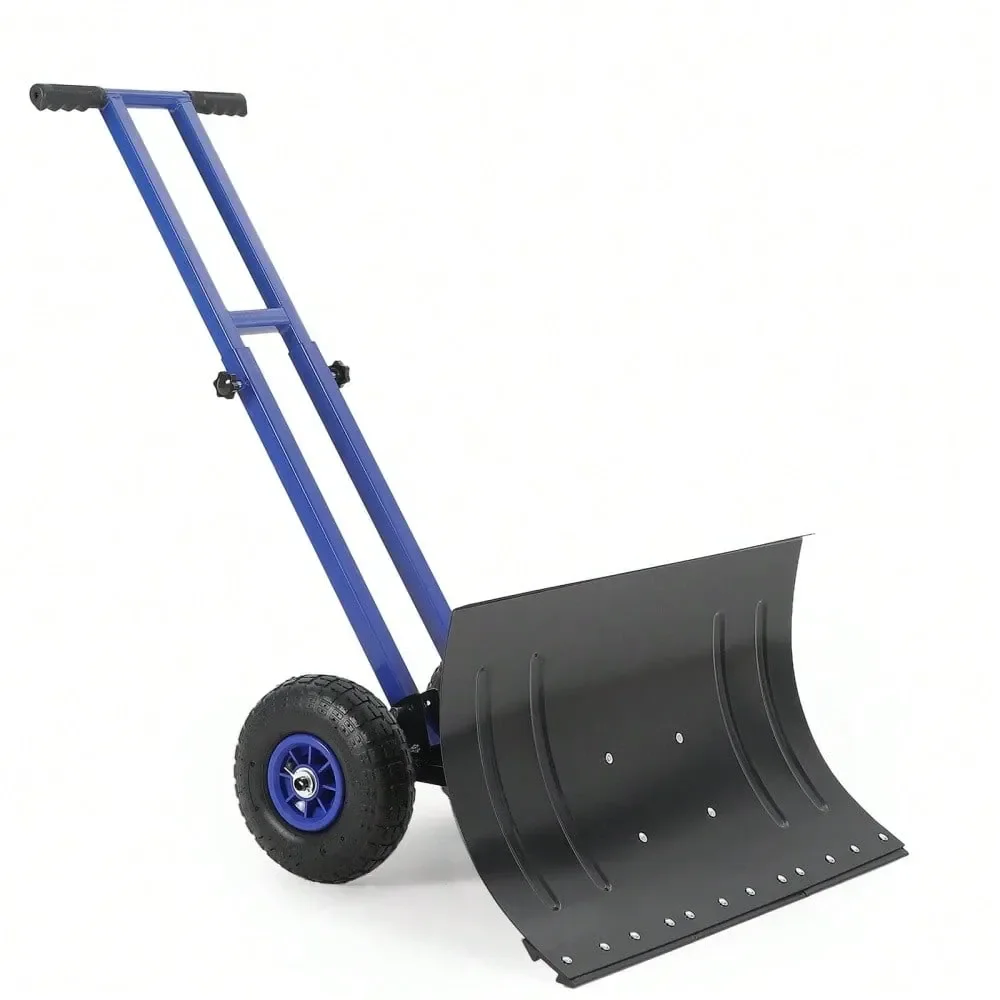 

Duty Metal Snow Shovel With Wheels 7Position Angled Height Adjustable Ergonomic Handle Rolling Snow Pusher For Driveway, Sidewa