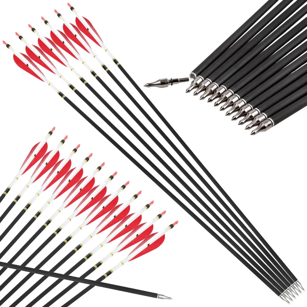 6/12 قطعة سهم كربون مختلط الرماية 100 جرام رأس السهم Spine500 4/5 بوصة قطرة الماء تركيا السهم ريشة قوس الرماية الصيد الرماية
