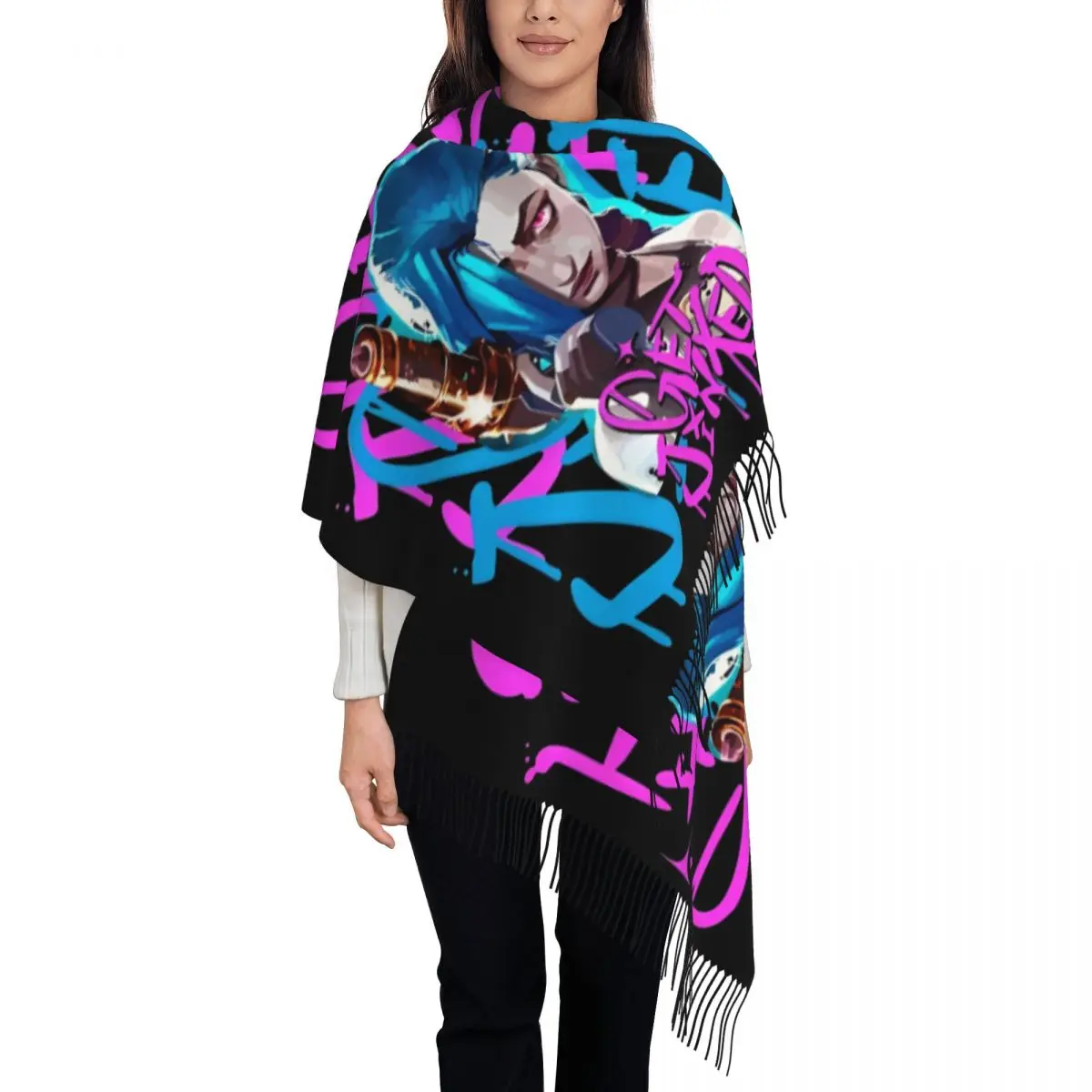 Womens Tassel Scarf Jinx Anime Chaos Is My Calling Large Winter Warm Shawl Wrap Arcane Game Daily Wear Cashmere Scarf