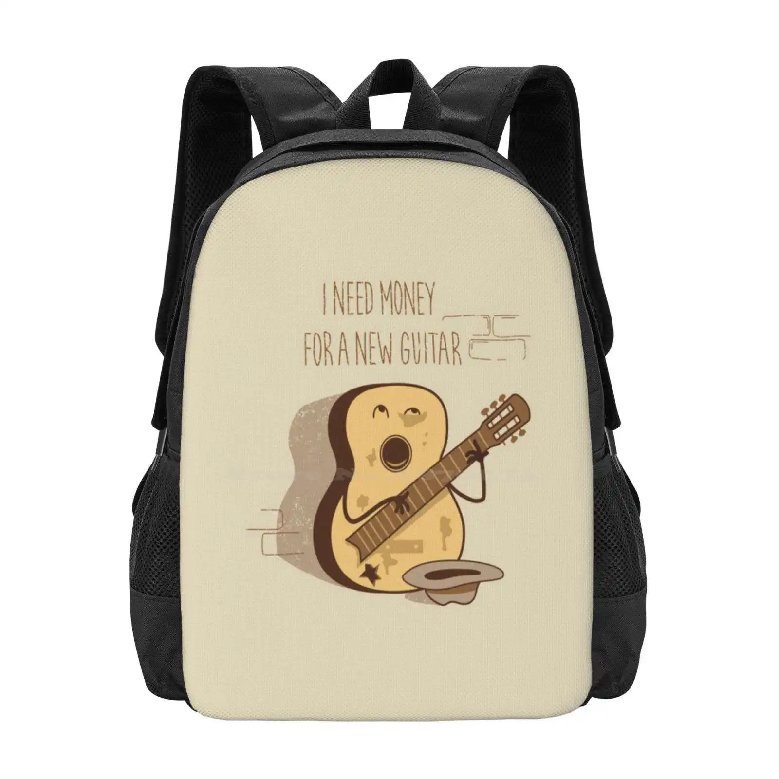 Mochila escolar con diseño de patrón de moda para guitarra, bolso de viaje para ordenador portátil, guitarra, dinero, Humor, canción, Gotoupart, Go To Up Art Busker, nuevo