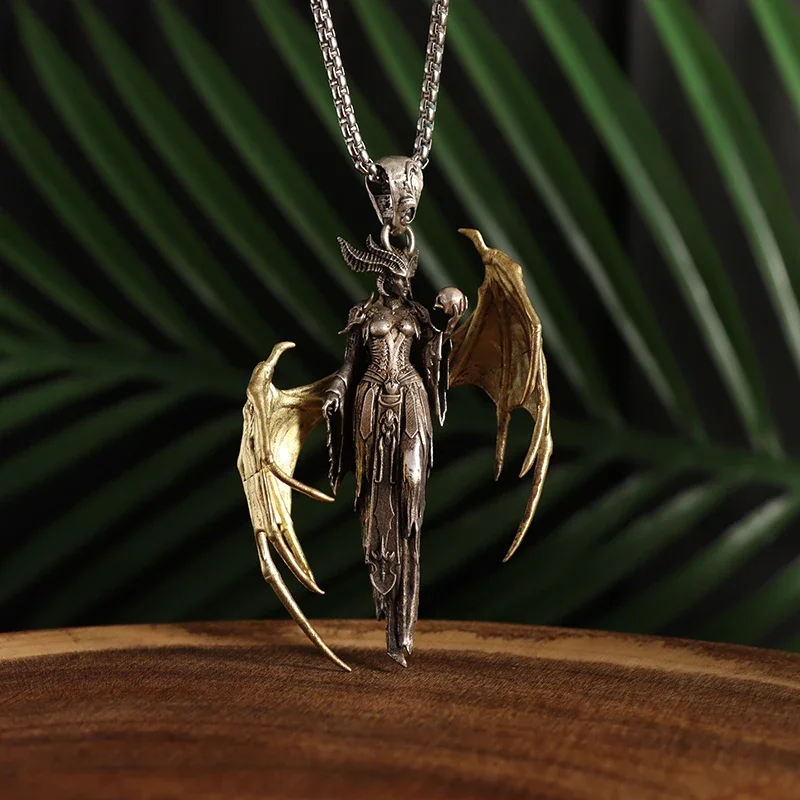 Vintage Gold Color Wings Wings Necklace Hell Devil Mother Pendant for Men and Women Couples Hip Hop Rock Punk Jewelry image 6