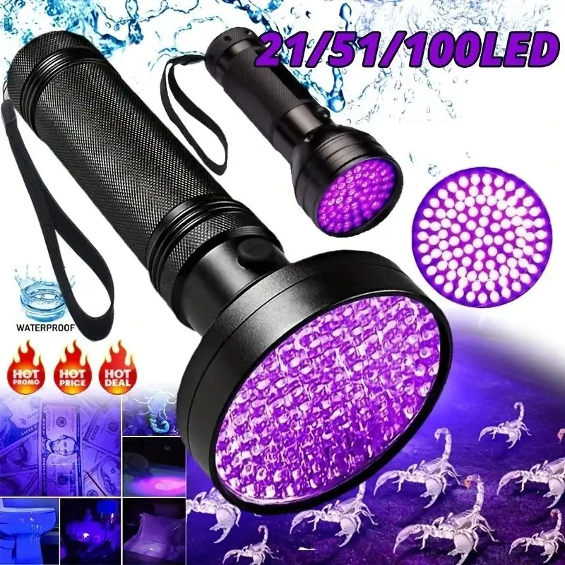 

ZK30 UV Flashlight 100LED UV Light 395nm UV Flashlights Ultraviolet Torch Black Light Detector for Dry Pets Urine Stains Bug