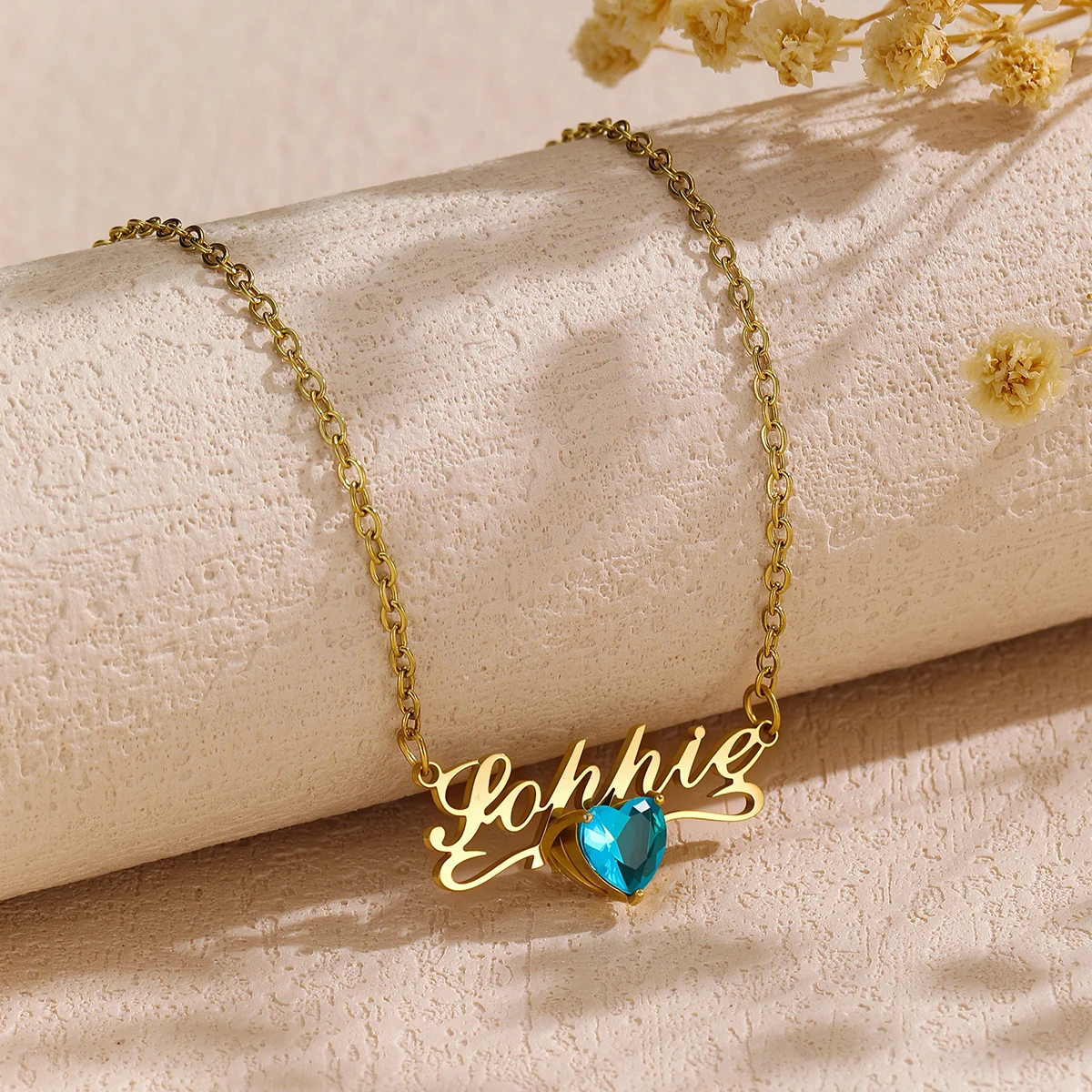 

Personalized Custom Name Zircon Necklace for Women Stainless Steel Shiny Stone Heart Name Pendant Water Wave Chain Jewelry Gift