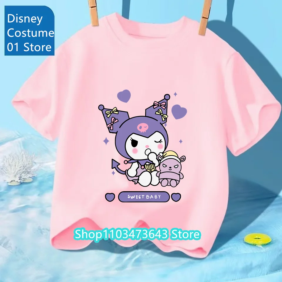 

Summer Baby Girls Clothes Kid Sanrio Kuromi Printed T-shirts Children Cartoon Short Sleeve Top Outfits