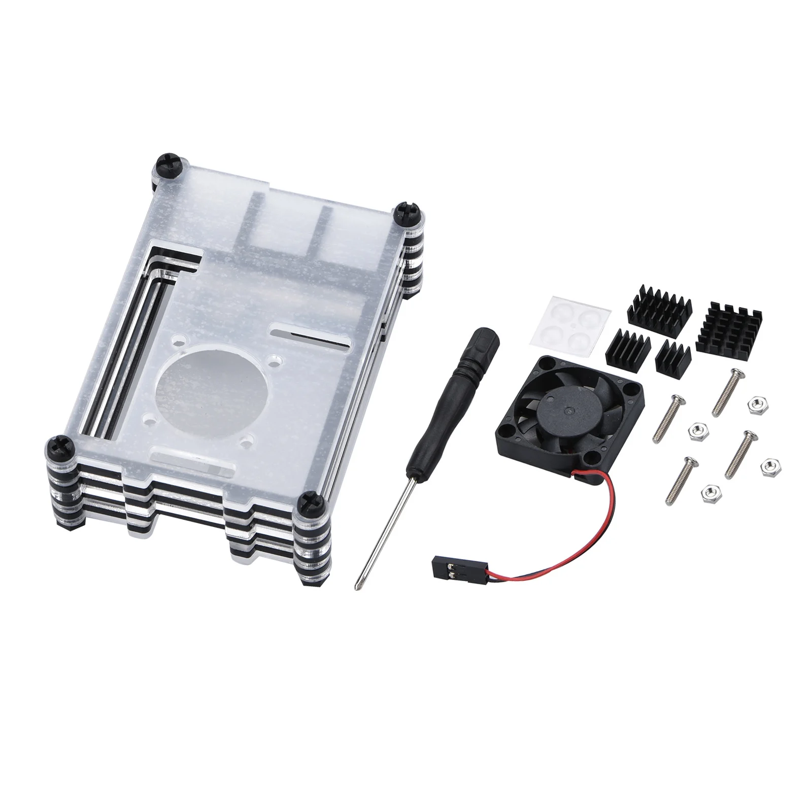 9 طبقات لراسبيري بي حافظة أكريليك غطاء صندوق شفاف + مراوح تبريد DC5V لراسبيري بي 4B موديل B