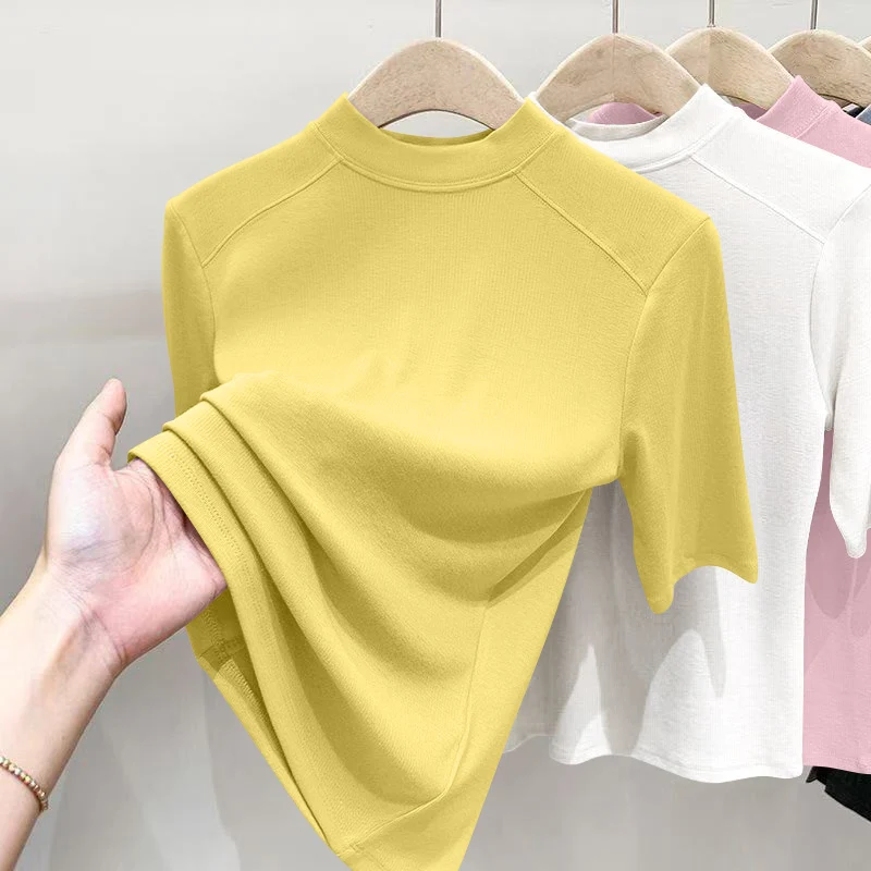

Casual Sle Color Svel Women's T-irt Mid-Sve Base irt Inner Wear Top Faionable plus Size Design