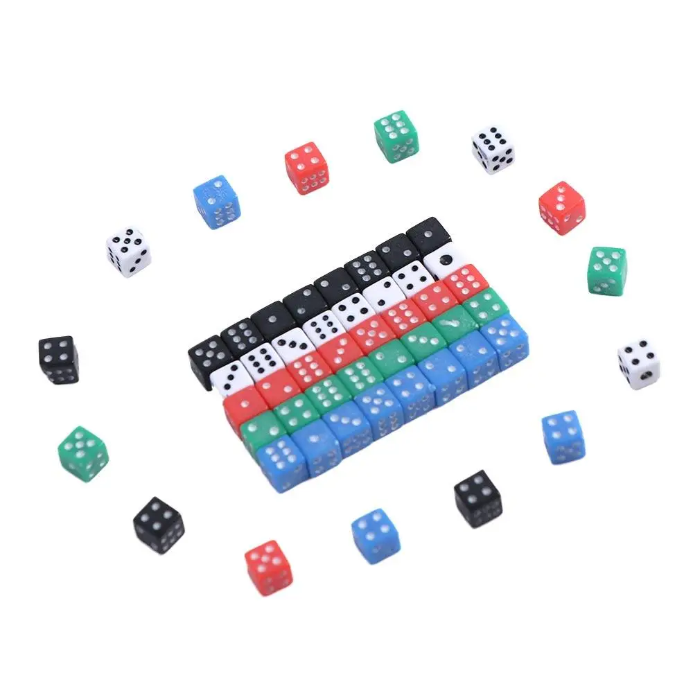 Mini dados acrílicos padrão, Dados coloridos plásticos, Micro dados de 6 lados, Jogos de mesa, 5mm, 6 lados, 5 cores