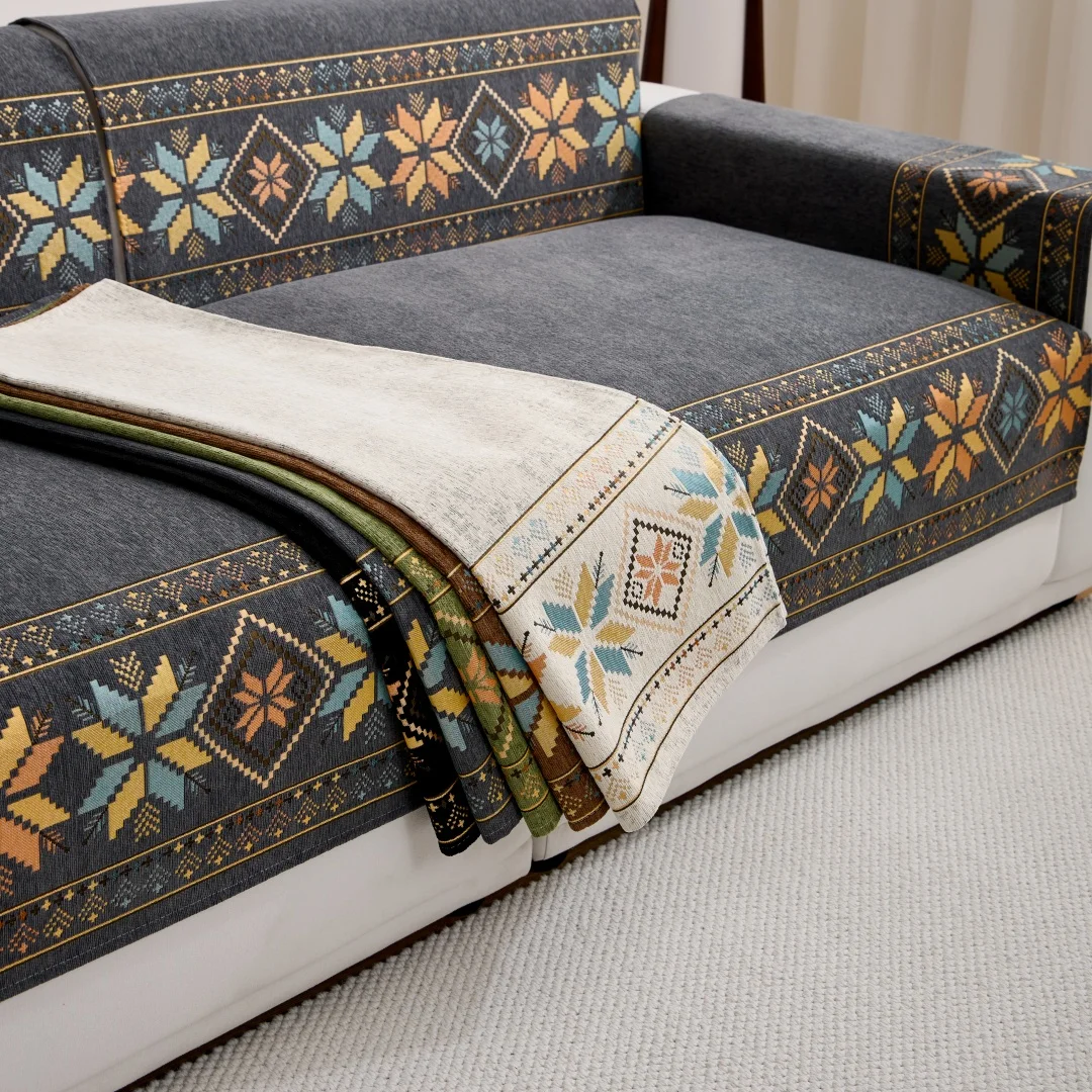 1pc Bohemian Jacquard Chenille Sofa Towel Boho Style Sofa Cover for All Seasons Living Room Couch Furniture Protector Decor