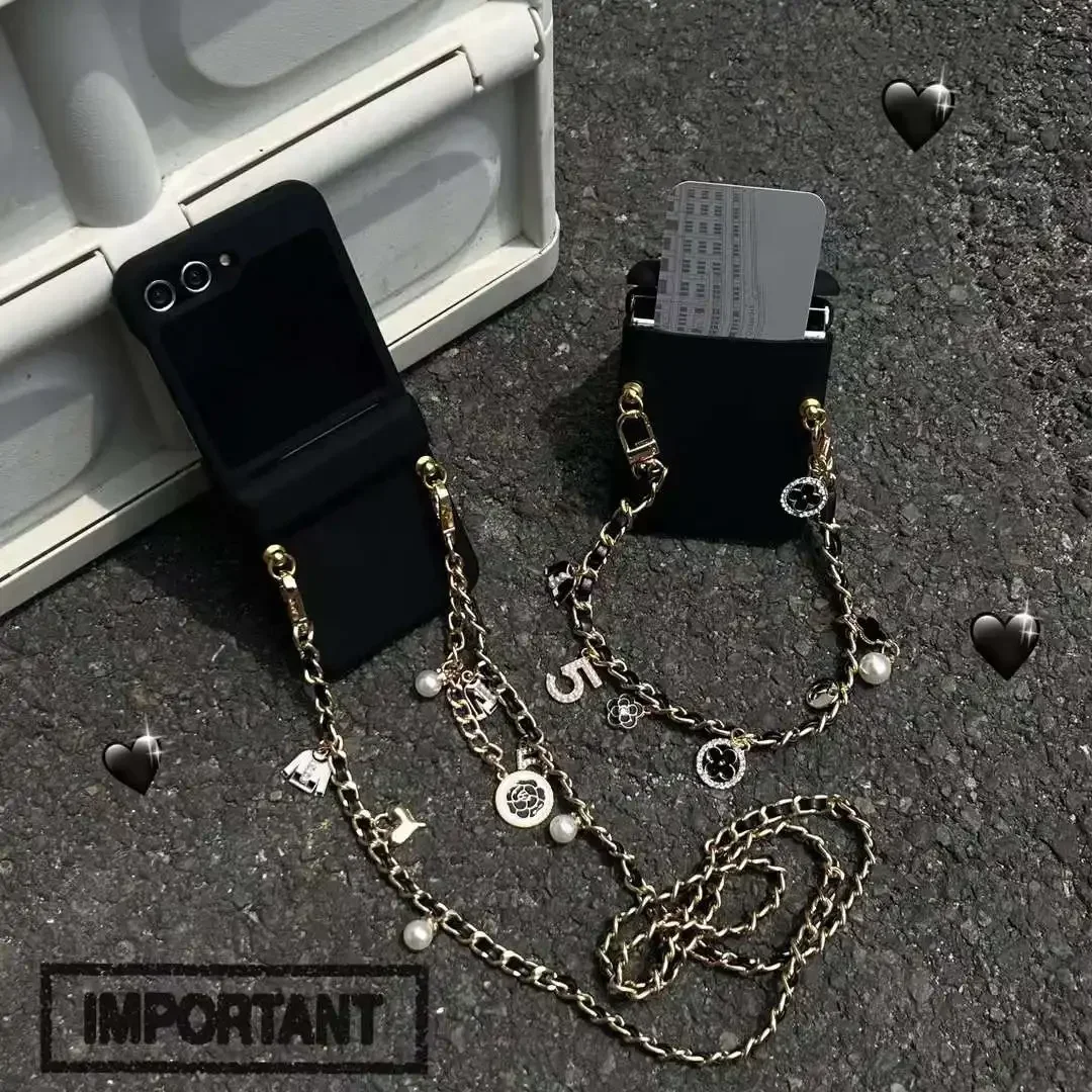 

For Samsung Galaxy Z Flip 6 5 4 3 Case Fashion Luxury Diamond Leather Wallet Crossbody Lanyard Soft Phone Case