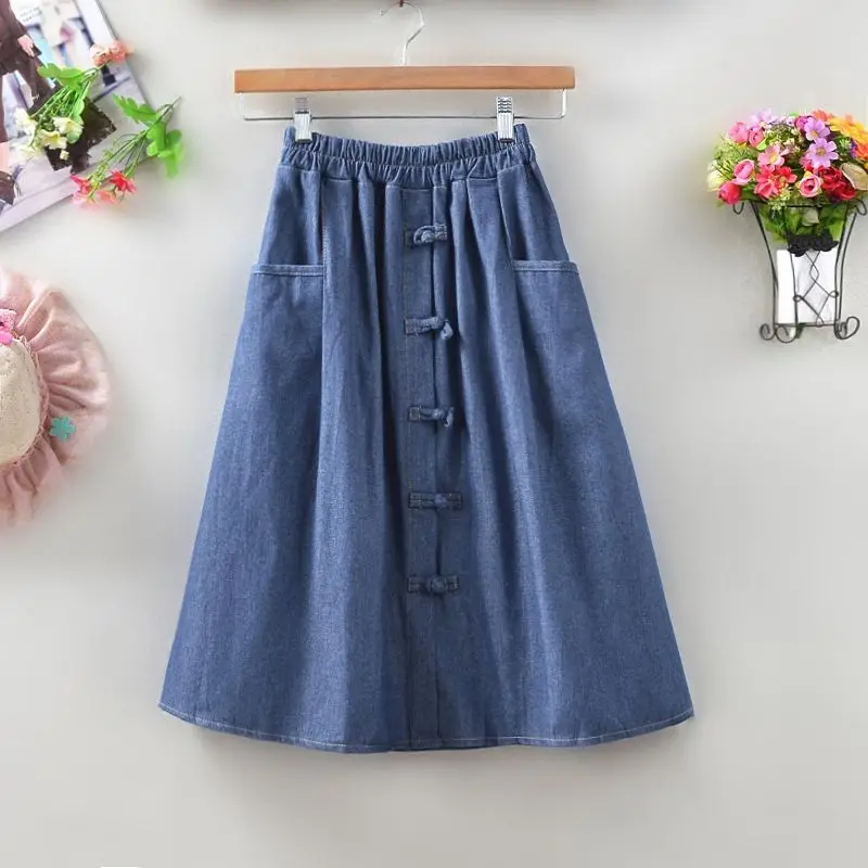 

2024 Women Blue A-Line Denim Pleated Skirts Female Harajuku Cowboy Skirts Office Ladies Vintage Jean Pleated Skirt Summer Q472