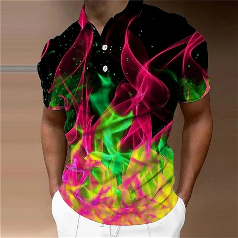 Men's Polo Shirt Golf Shirt Graphic Prints Flame Turndown Light Green Red Blue Purple Fuchsia Outdoor Street Short Sleeves Tops