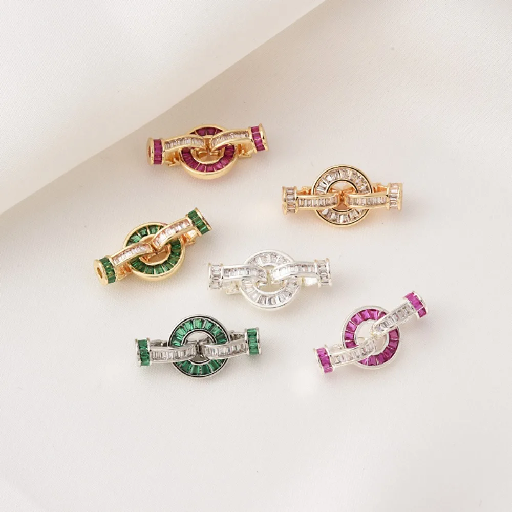 

Copper Plated14K Gold Set T-shaped Zircon Discs Pearl Clasp Diy Handcrafted Bracelet Ending Clasp Necklace Mother child Clasp