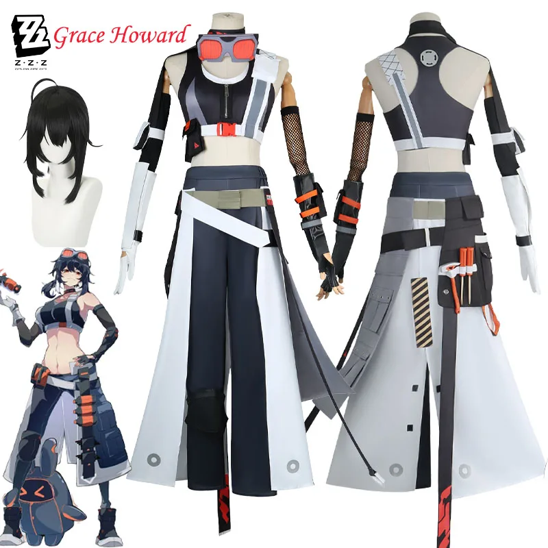 ZENLESS ZONE-Costume de Cosplay Zzz ontariGrace Howard, Tenues avec Perruque, Lunettes, Accessoires, Uniforme de ixde Carnaval pour Femme et Fille