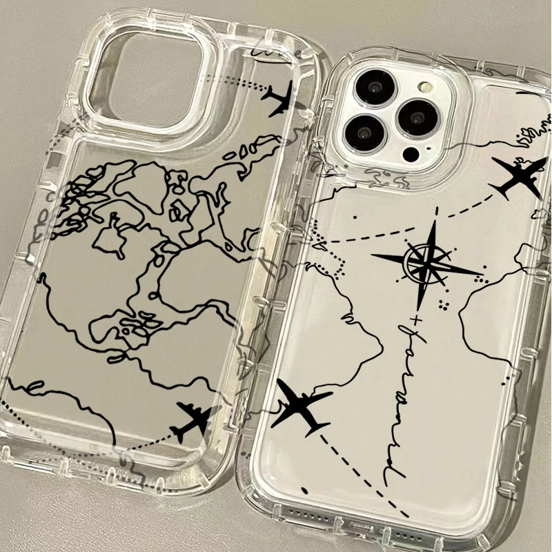 Phone Case for Samsung Galaxy S24 S23 Ultra S22 S21 FE S20 Plus Note 20 10 Pro A34 A54 A33 A53 Travel Airplane Route Clear Cover