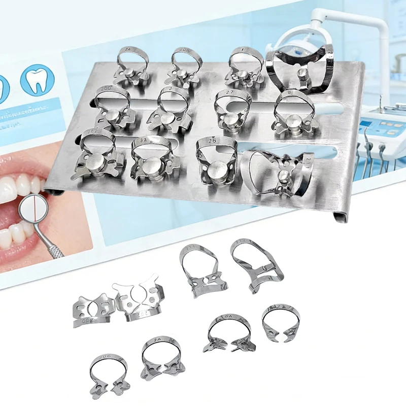 

12Pc/Set Dental Clamps Stainless Steel Rubber Dam Frame Holder Barrier Clip Oral Care Dentistry Endodontic Tools Set